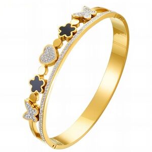 Elegant Gold and Black Bangle Bracelet BRACELET, 18K GOLD PLATED STEEL